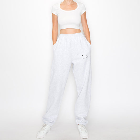 French Terry Fleece Sweatpants - Smile